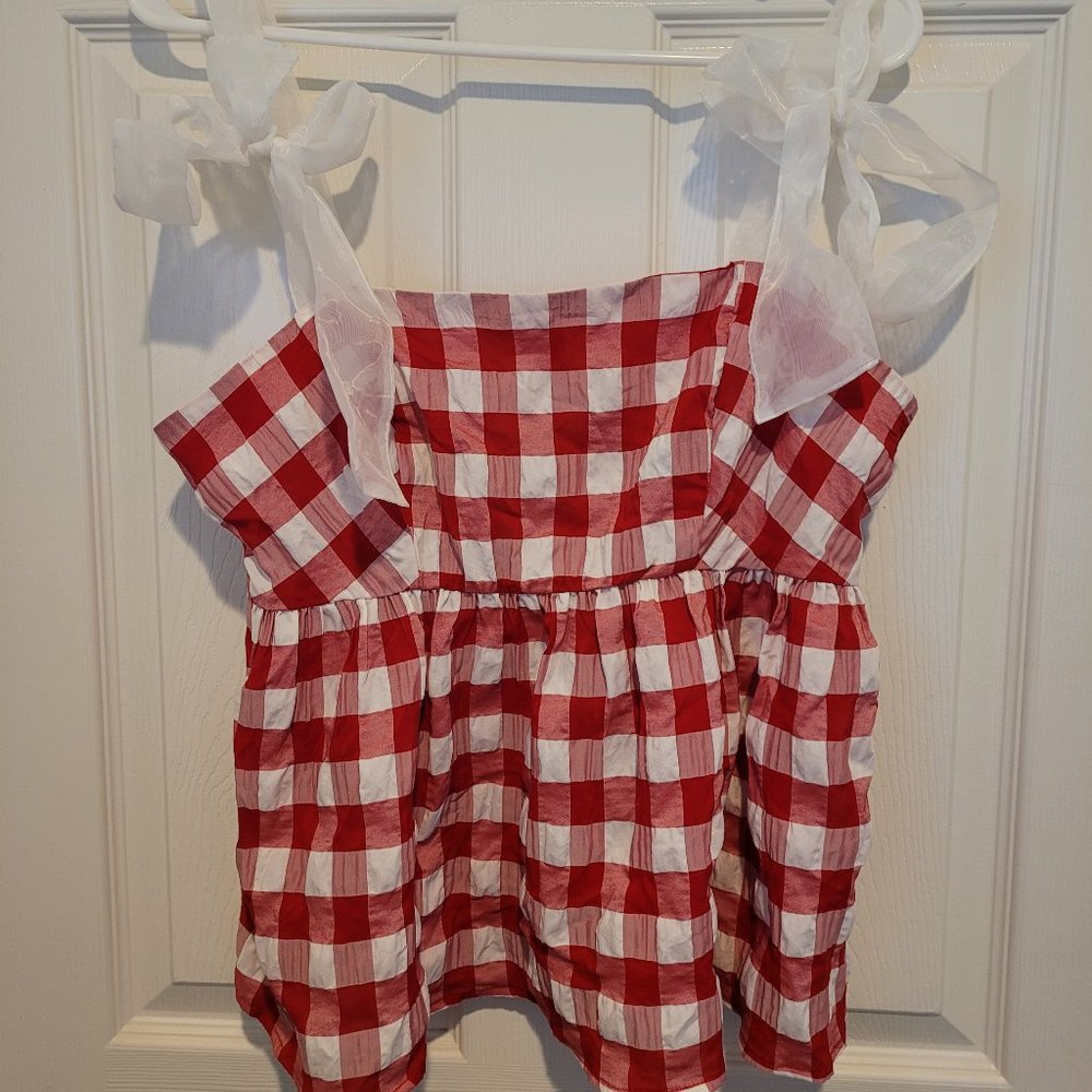 TopShop Red Plaid Blouse - Size 8